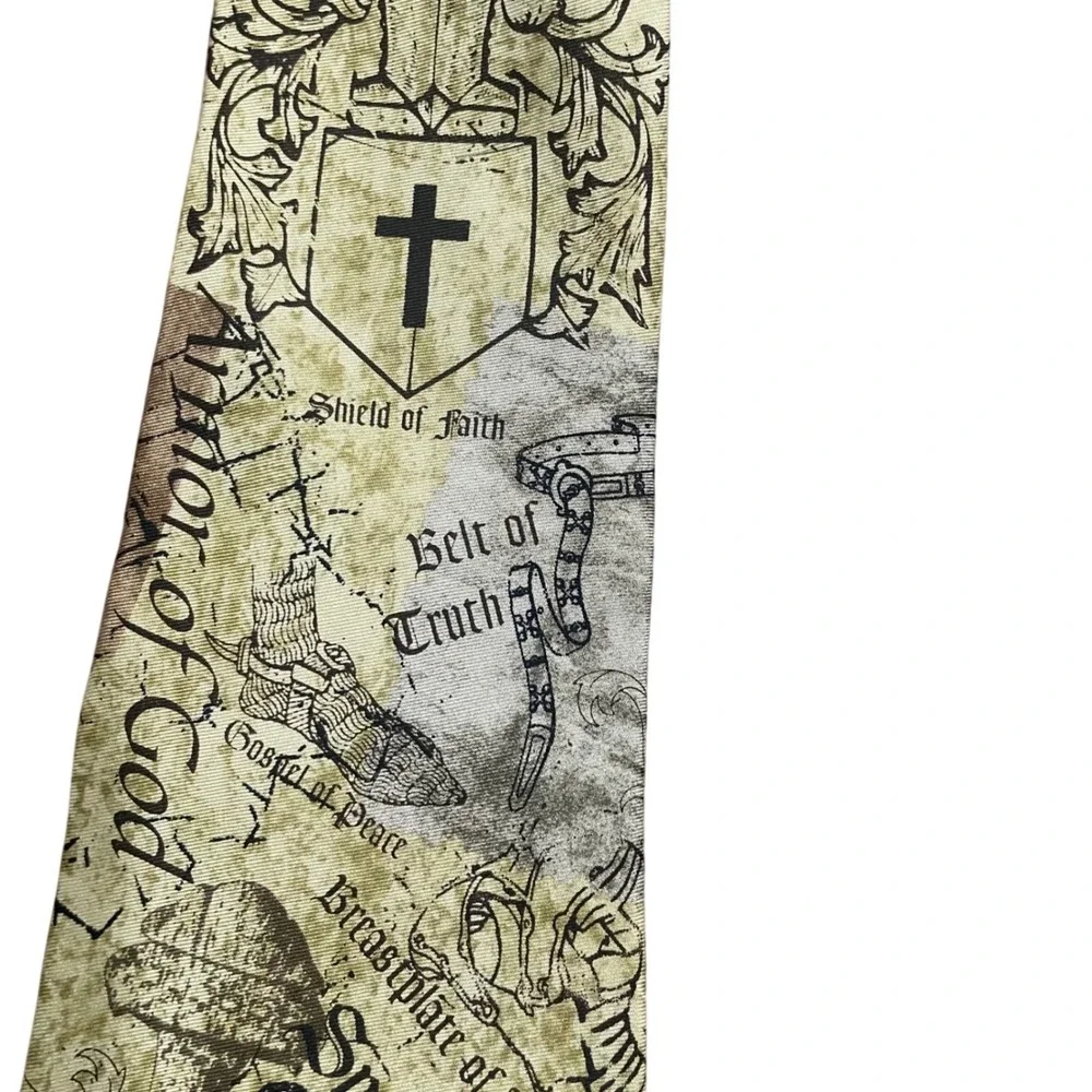 Eagles Wings Armor of God Silk Necktie Tan Brown Ephesians 6 Religious Tie